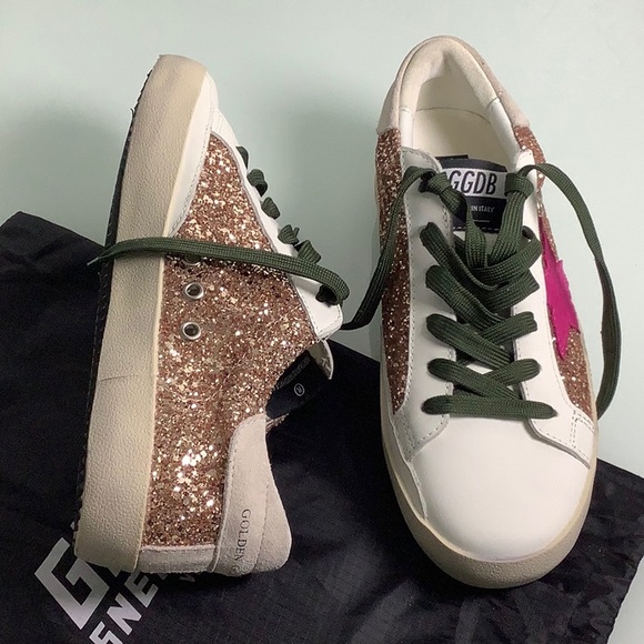 Golden Goose GGDB sneakers gold glitter fluorescent pink suede Star SZ 41 or 10 - Picture 6 of 16